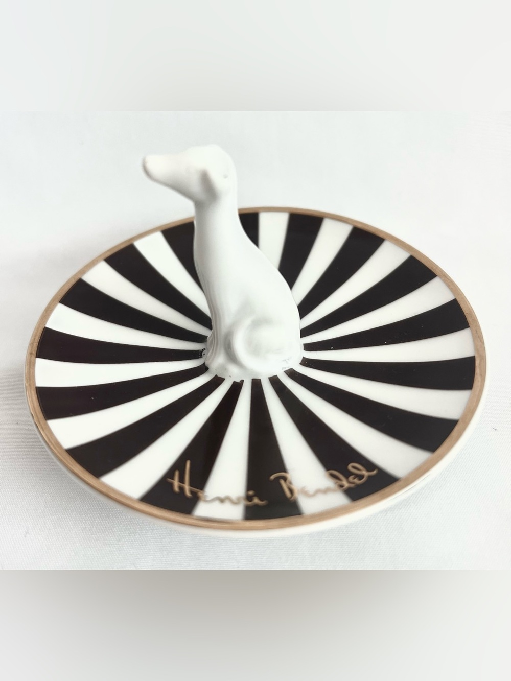 Henri Bendel Whippet Dog Ring Dish Centennial Stripes Porcelain Vintage